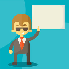 businessman holding blank notes characters poses