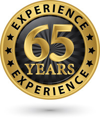 65 years experience gold label, vector illustration