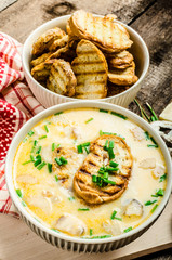 Mushroom creame soup with herbs and toasts