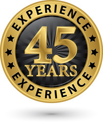 45 years experience gold label, vector illustration