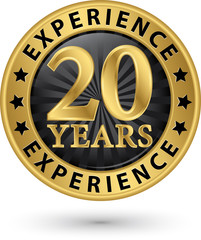 20 years experience gold label, vector illustration