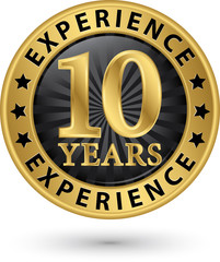 10 years experience gold label, vector illustration