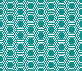 Teal and White Hexagon Tiles Pattern Repeat Background