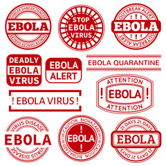 Set of red stamp with Ebola concept text on white background