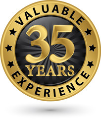 35 years valuable experience gold label, vector illustration