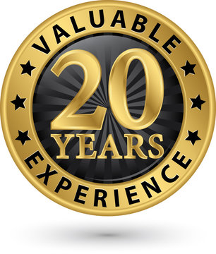 20 years valuable experience gold label, vector illustration