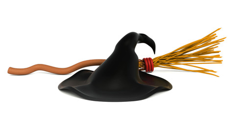 3d witch hat and broom