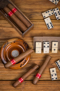 Cuban cigars and traditional domino game
