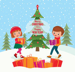 Children give Christmas gifts