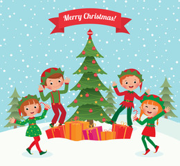 Fototapeta premium Elves and Christmas tree
