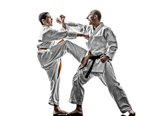 karate men teenager student fighters fighting