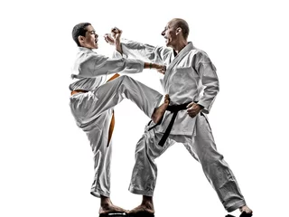 Photo sur Plexiglas Arts martiaux karate men teenager student fighters fighting