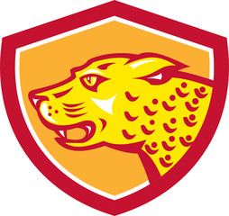 Jaguar Head Side Growling Shield Retro