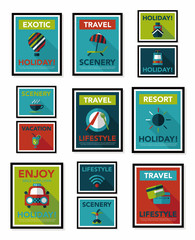 Travel poster banner design flat background set, eps10
