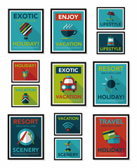 Travel poster banner design flat background set, eps10