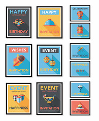 Birthday poster flat banner design flat background set, eps10