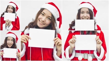 Asian Santa Clause female with white card