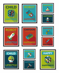 Toy poster flat banner design flat background set, eps10