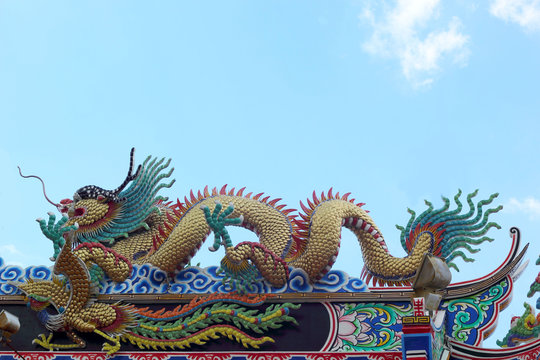 Dragons in the temple with sky