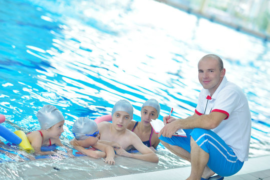 children group  at swimming pool