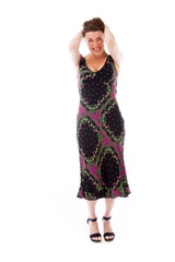 model isolated on plain background stressed upset pulling hairs