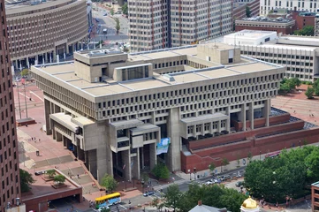 Foto auf Acrylglas Aerial view of Boston City Hall. An brutalist style building © Wangkun Jia