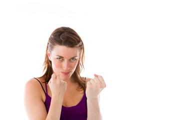 model isolated on plain background victory confident