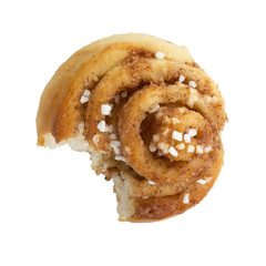 Close-up of a half eaten cinnamon bun