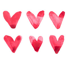 Watercolor aquarelle hand drawn red heart love art paint on