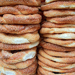 sesame round buns pile