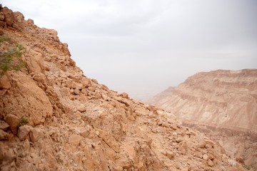 Fototapeta na wymiar Hiking in stone desert middle east adventure
