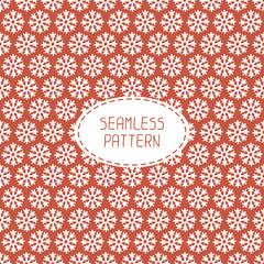 Red seamless snowflakes pattern. Vector snow background.