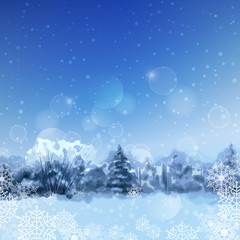 Vector Watercolor Snowy Forest