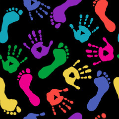 Footprints and hands on a black background - 72236657