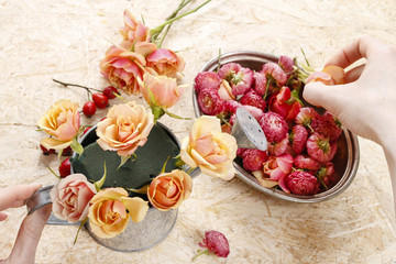 How to make floral arrangement in vintage watering can