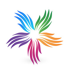 Fototapeta na wymiar Stylized hands teamwork colorful vector image design logo