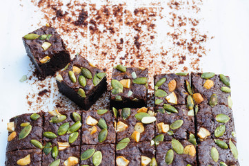 Brownie dessert on white background