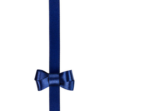 blue satin ribbon tied in a bow isolated on white background