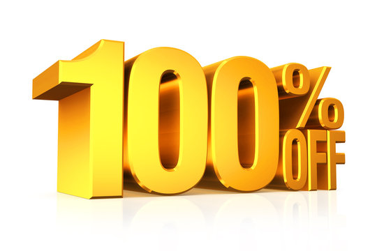 3D Render Gold Text 100 Percent Off.