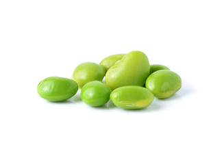 green soybeans on white background