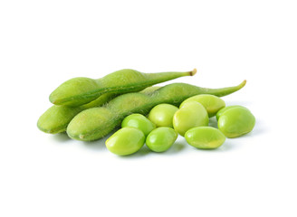 green soybeans on white background