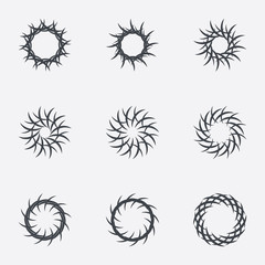 Circle geometric ornaments. Spirographs set.