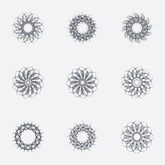 Circle geometric ornaments. Spirographs set.