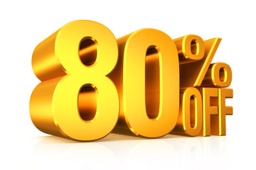 3D render gold text 80 percent off.