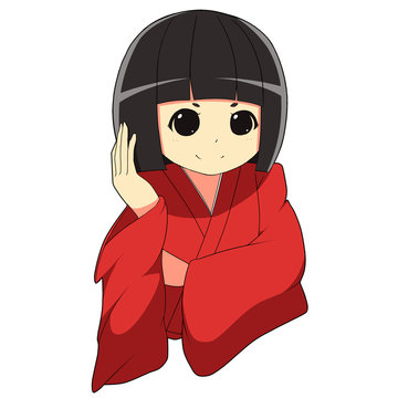 和風着物の女の子/ 頬に手をおく