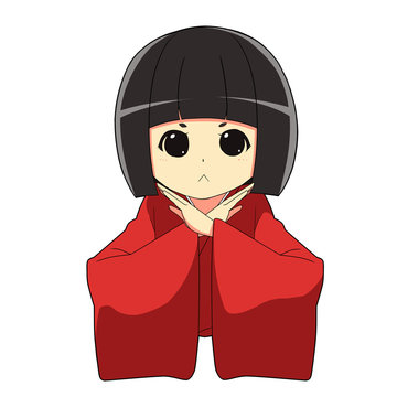 和風着物の女の子/ ばつ