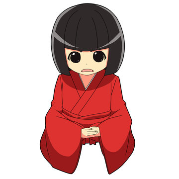 和風着物の女の子/ お腹に手