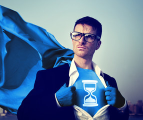 Strong Superhero Businessman Hourglass Concepts