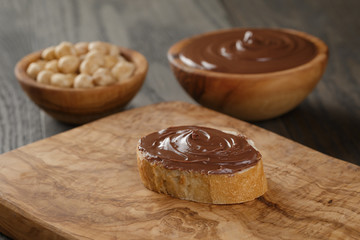 baguette slice with chocolate hazelnut spread