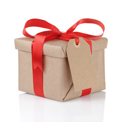 gift box wrapped with kraft paper and red bow